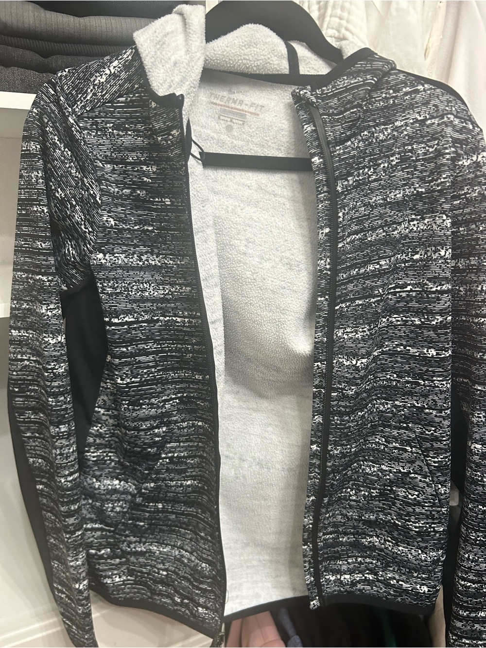 Women's Black & White Hooded Zip Jacket
